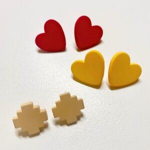 Set of 3 Heart Shaped and Geometric Stud Earrings, Fashionable and Versatile